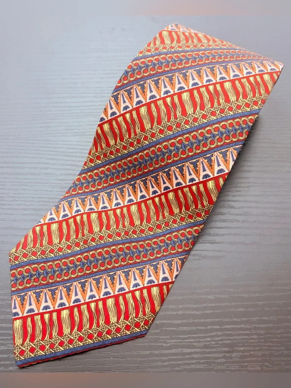 Vintage Christian Dior Monsieur Silk Tie Geometric Red Blue Gold 56 x 4